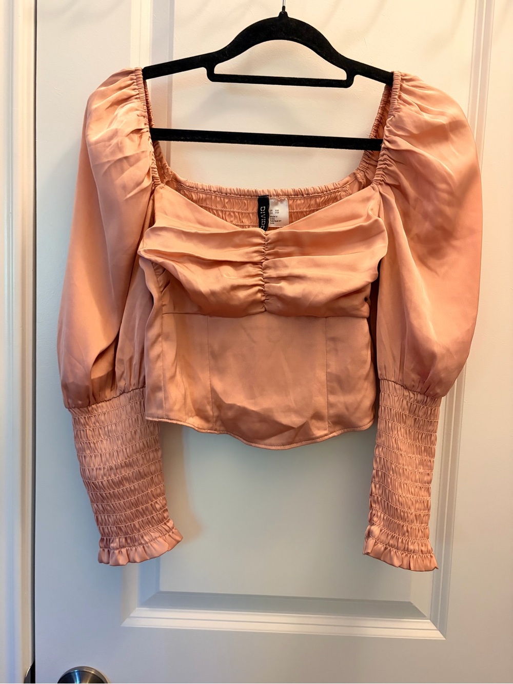 H&M Blush Pink Satin Puff-Sleeve Crop Top